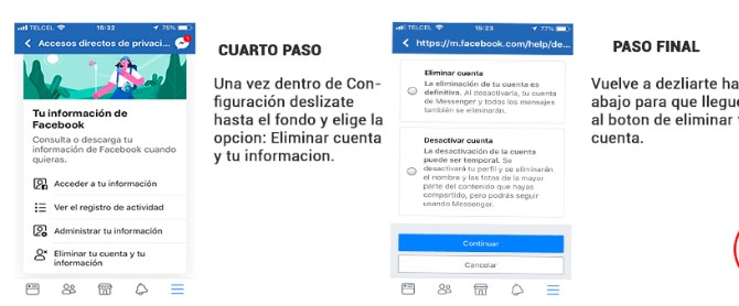 paso 2 para darse de baja en facebook desde el celular